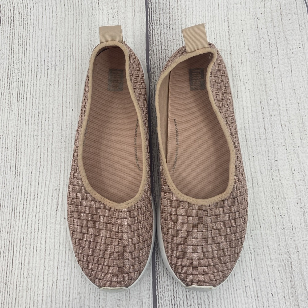 Fitflop Ballerina Ballet Flats Womens 8 Rose Gold Stripknit Woven Shoes Loafers